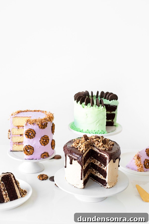 Cakes with girl scout cookies on them