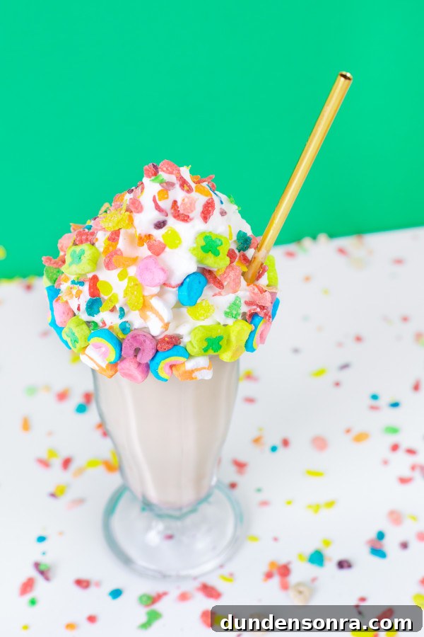Colorful Rainbow Cereal Milkshake Recipe for Kids and Parties 7 Milk shake with sprinkles