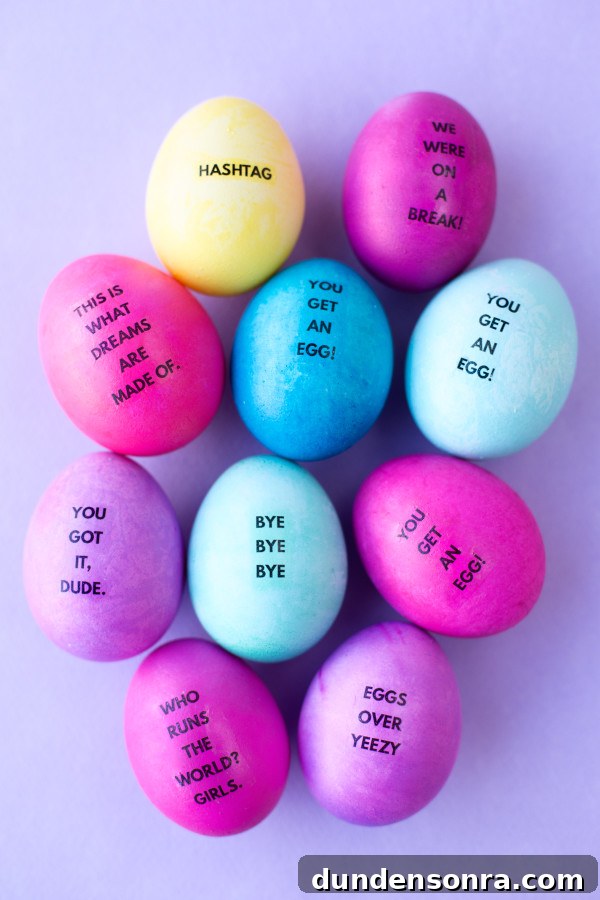 Celebrity-Inspired DIY Easter Egg Ideas for a Stylish Holiday 12 Colorful eggs with sayings