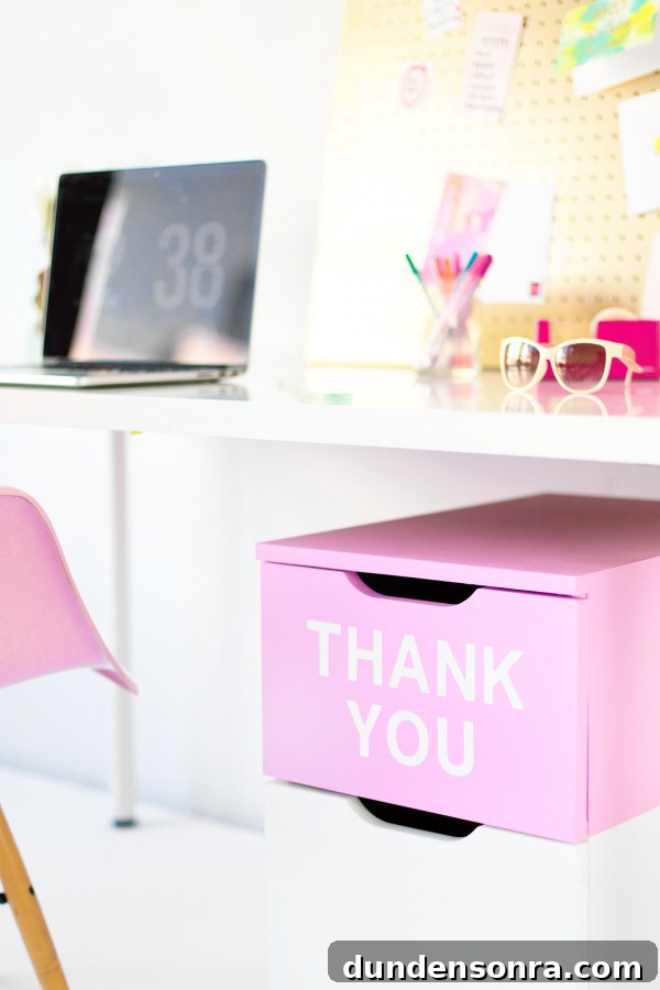 A pink "thank you" cabinet