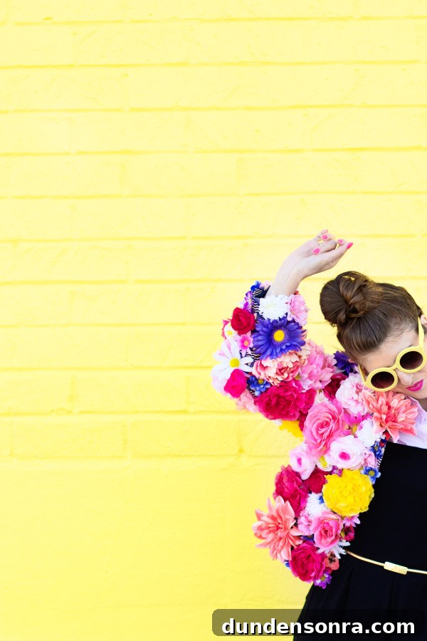 How to Make a Faux Flower Coat: Step-by-Step DIY Guide 7 A woman wearing a floral jacket