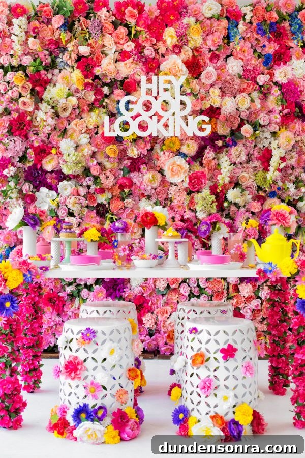 Mother's Day Floral Brunch Ideas to Celebrate Mom 2 A table in front of a wall of flowers