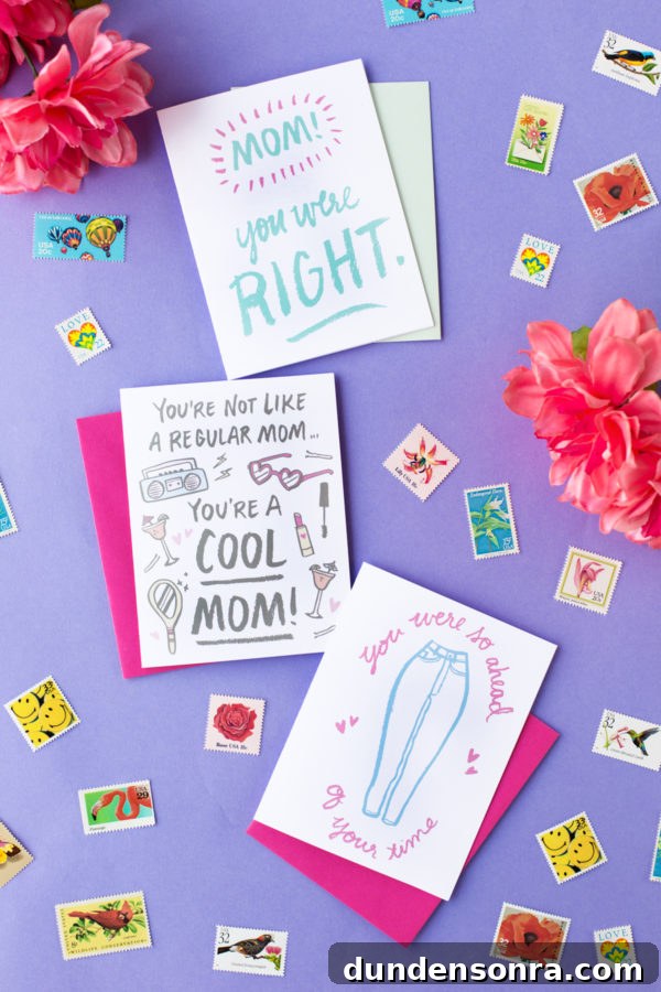 Mothers day cards on a purple surface