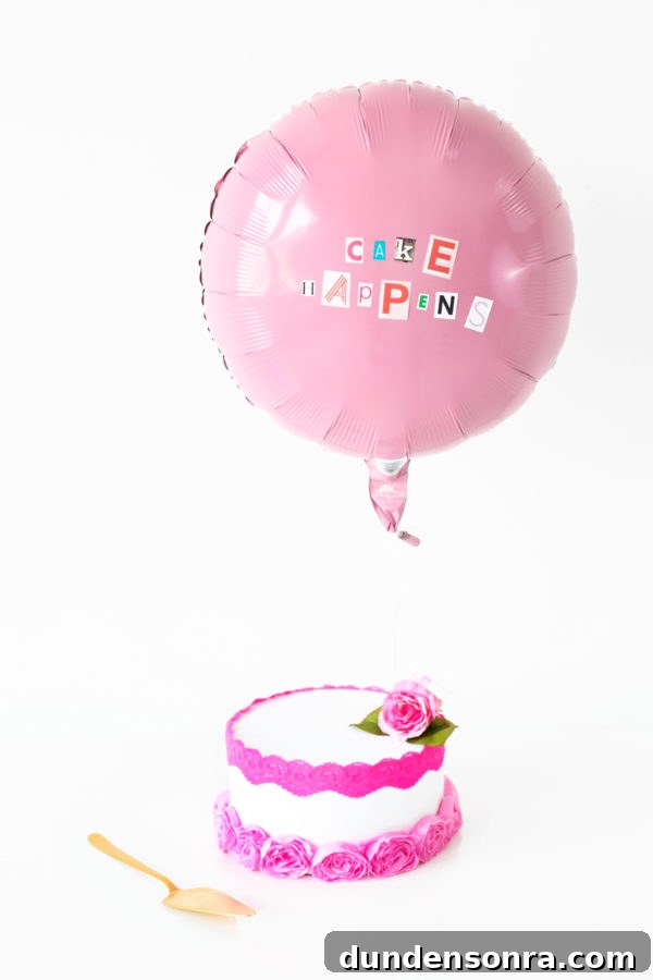 Make Your Own Ransom Note Balloons for Spooky Party Decor 6 Pink balloon and cake