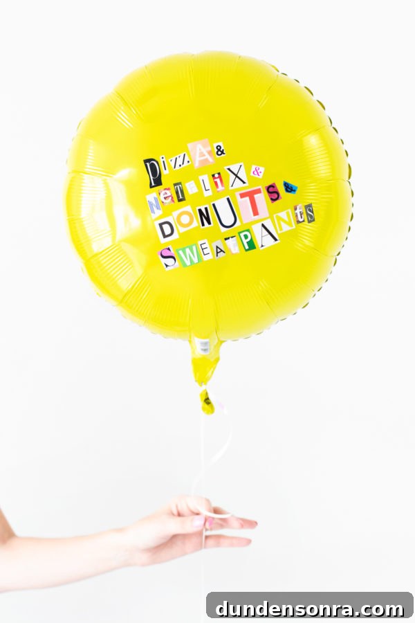 Make Your Own Ransom Note Balloons for Spooky Party Decor 7 Yellow balloon with words on it