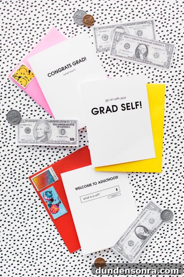 Printable Graduation Cards for New Adults — Free Downloads 3 Cards and fake money