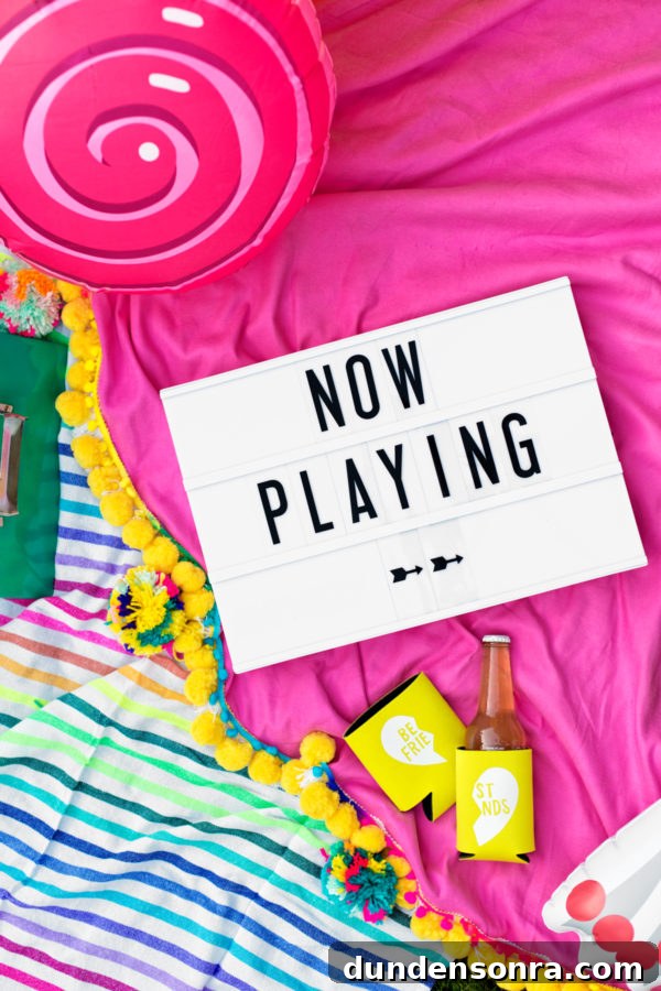 Host a Colorful Backyard Movie Night: Tips for a Magical Outdoor Screening 3 A sign that says "now playing"