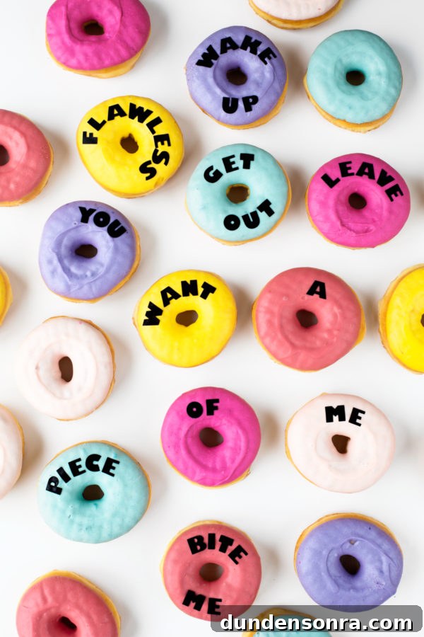 Colorful donuts with words on them