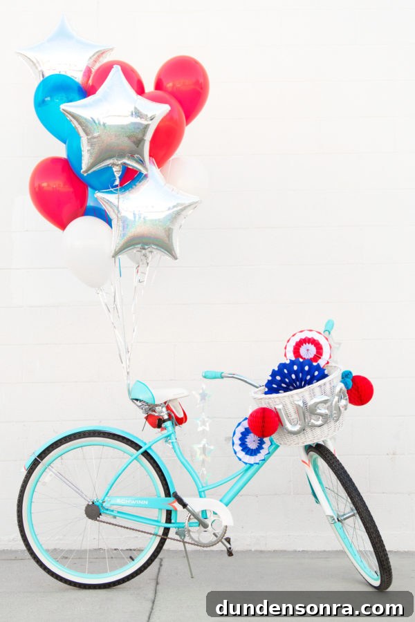 4th of July Balloon Bike DIY Decoration Ideas 4 A bicycle with balloons attached to it