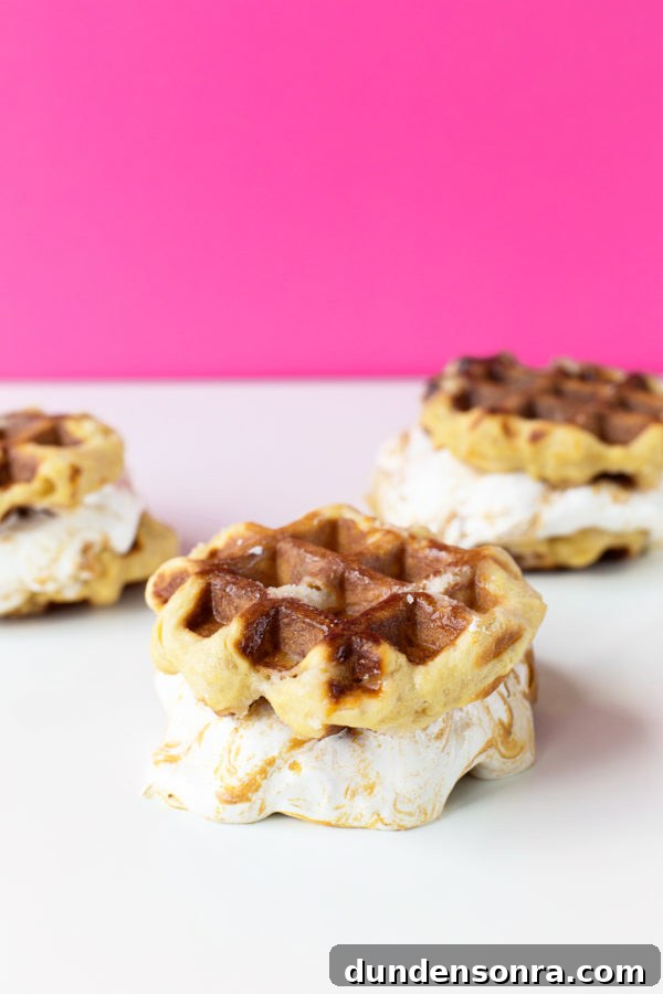 Waffle sandwiches on a table