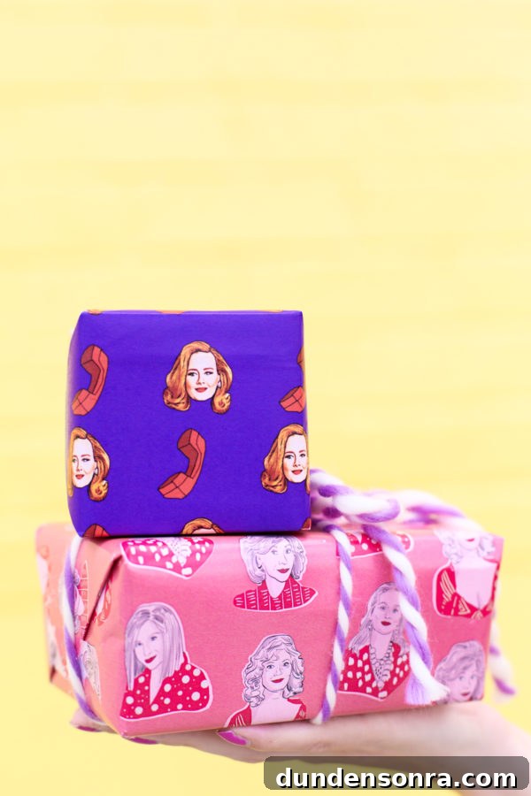 Presents in front of a yellow wall