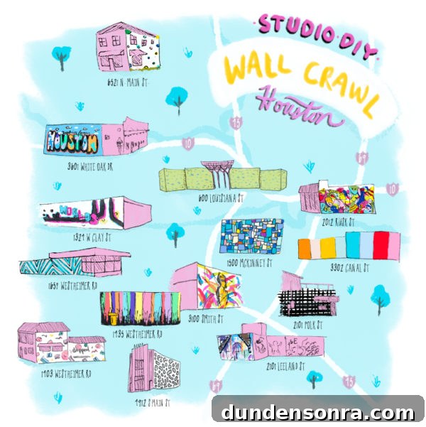 Houston Wall Crawl Guide: Top Studio Murals and Photo Walls 2 A digital map of Houston