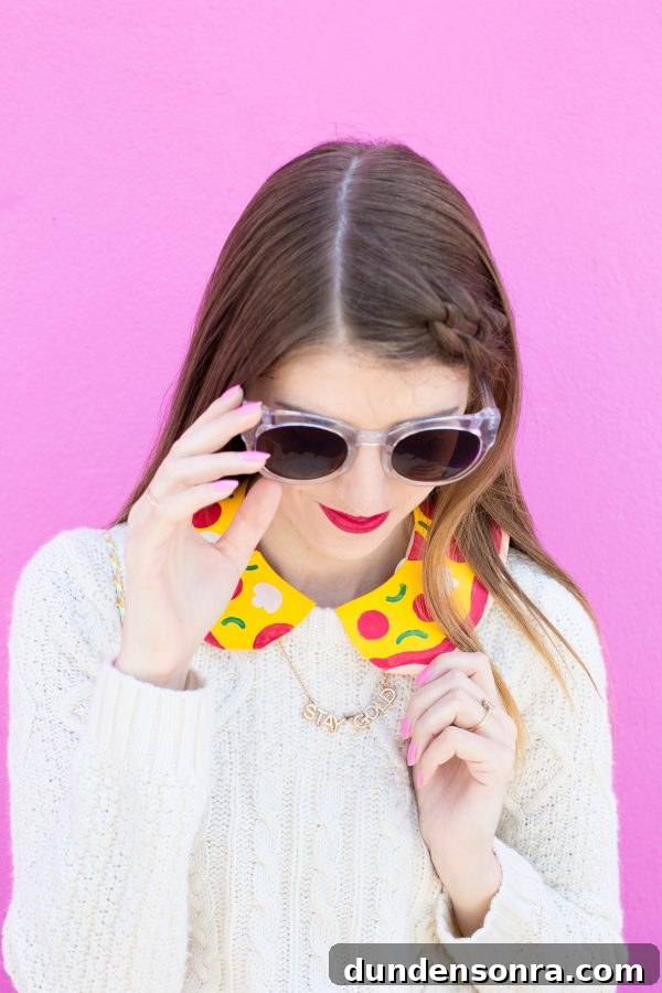 How to Make a Pizza Collarette at Home: Step-by-Step Guide 2 A woman wearing sunglasses posing for the camera