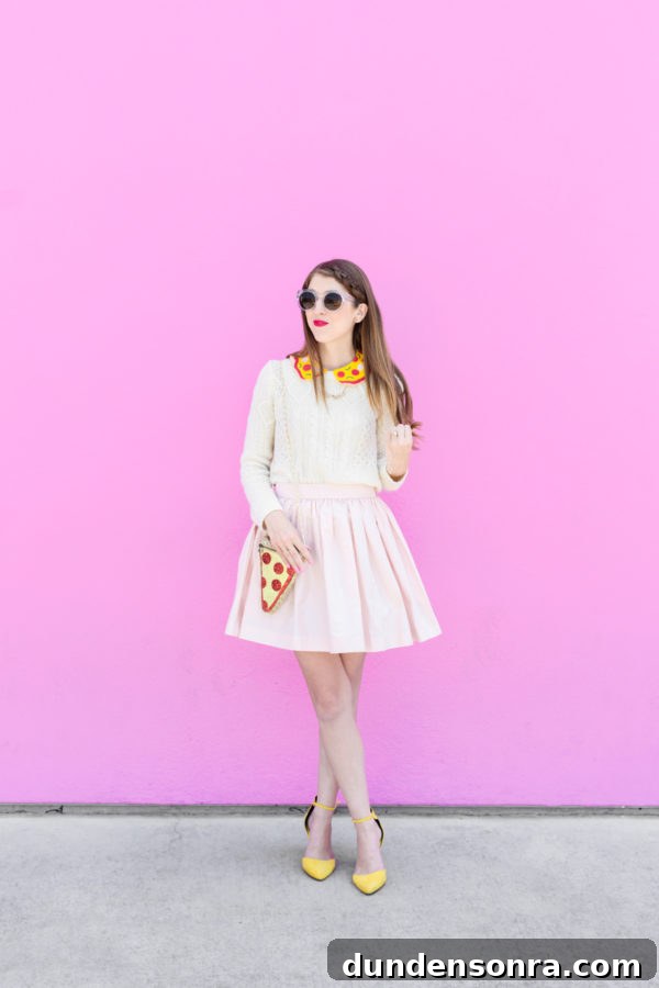 A woman wearing a pizza costume