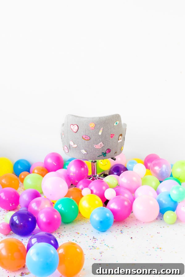 Balloons and a desk chair