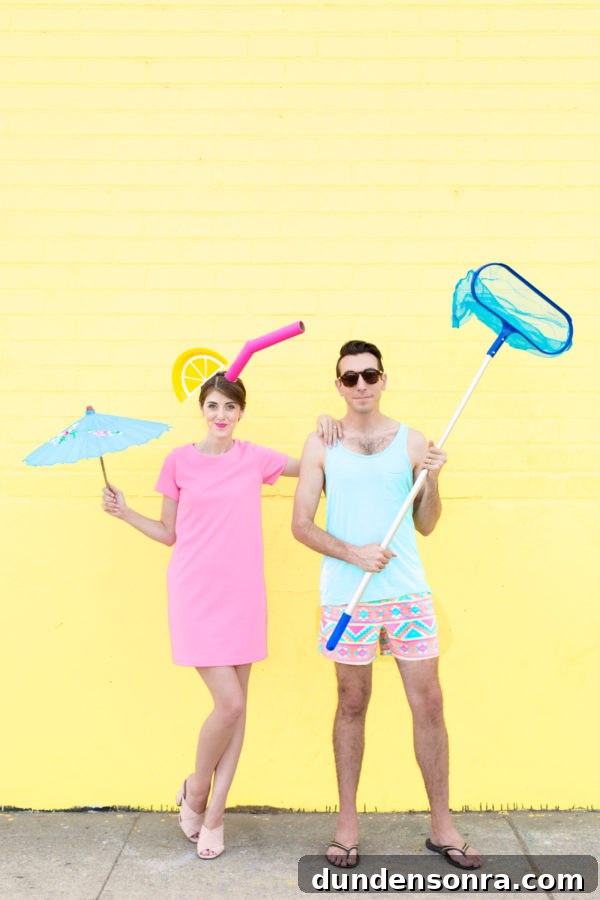 DIY Tropical Drink + Pool Boy Couple's Costume