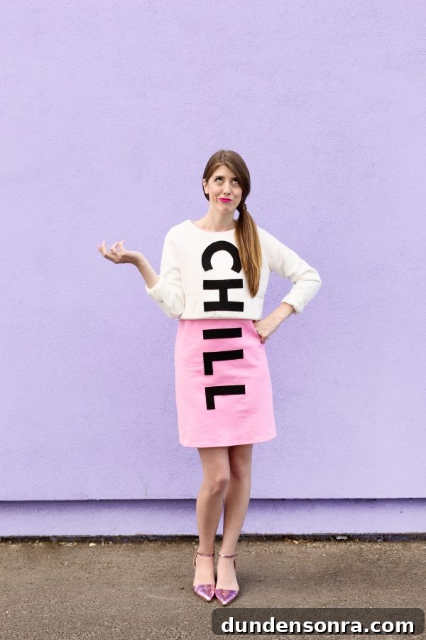 DIY Chill Pill Costume Ideas for Halloween and Parties 2 A woman in a