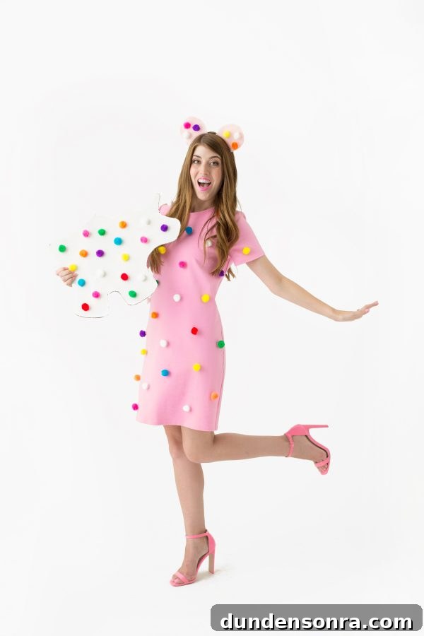 A woman dressed up as a frosted animal cookie