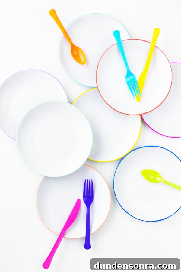 DIY Dessert Plates with Color-Edged Trim: Step-by-Step Guide 8 Plates and utensils