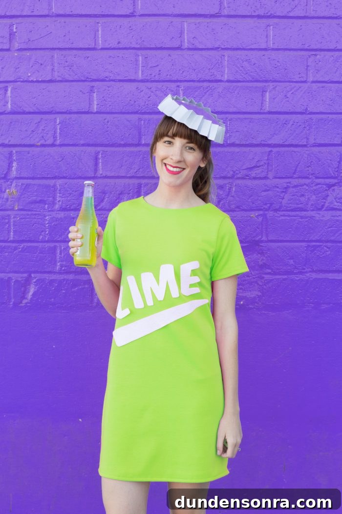 A woman in a lime soda costume 