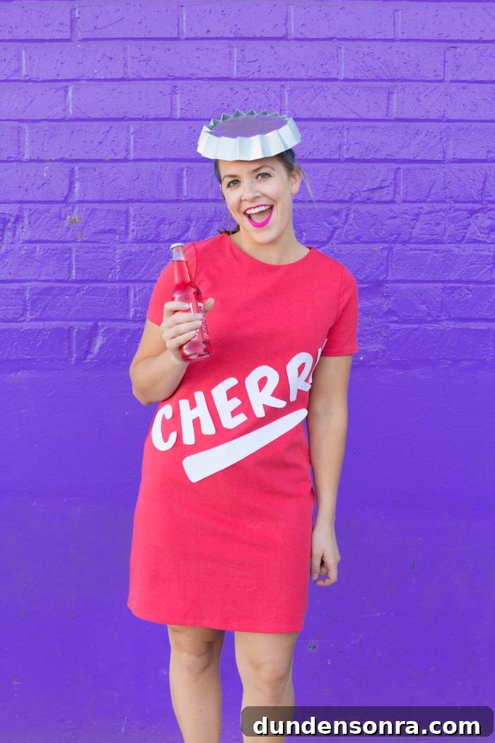 A woman dressed as a cherry soda