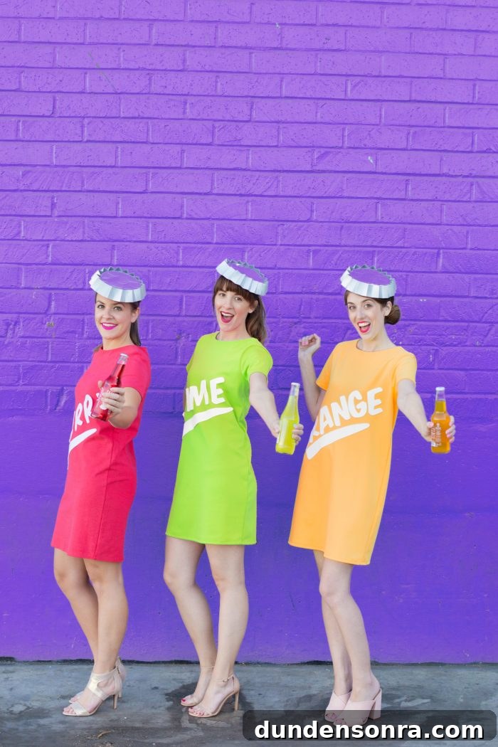 A group of people in soda costumes