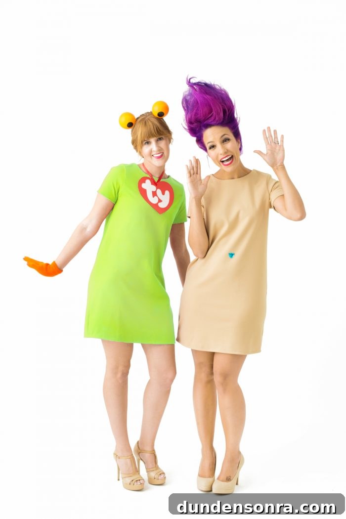 Two girls dressed in toy costumes
