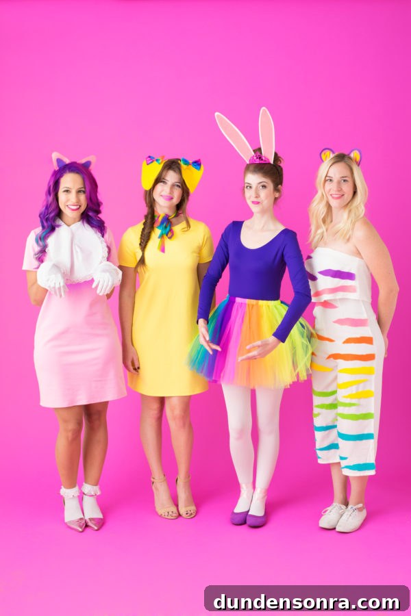 A group of people posing for the camera in colorful costumes 