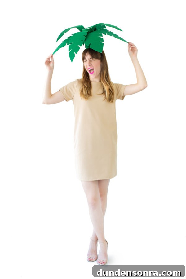 DIY Palm Tree and Beach Ball Halloween Costume Ideas 4 A woman wearing a palm tree costume