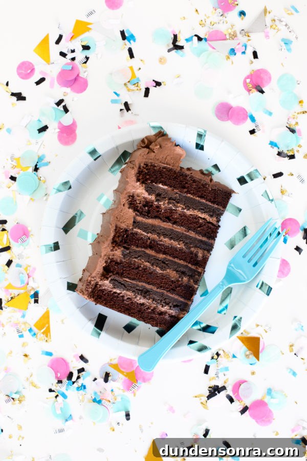 A slice of chocolate cake on a plate
