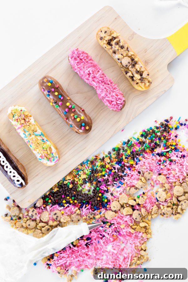 Eclairs and toppings
