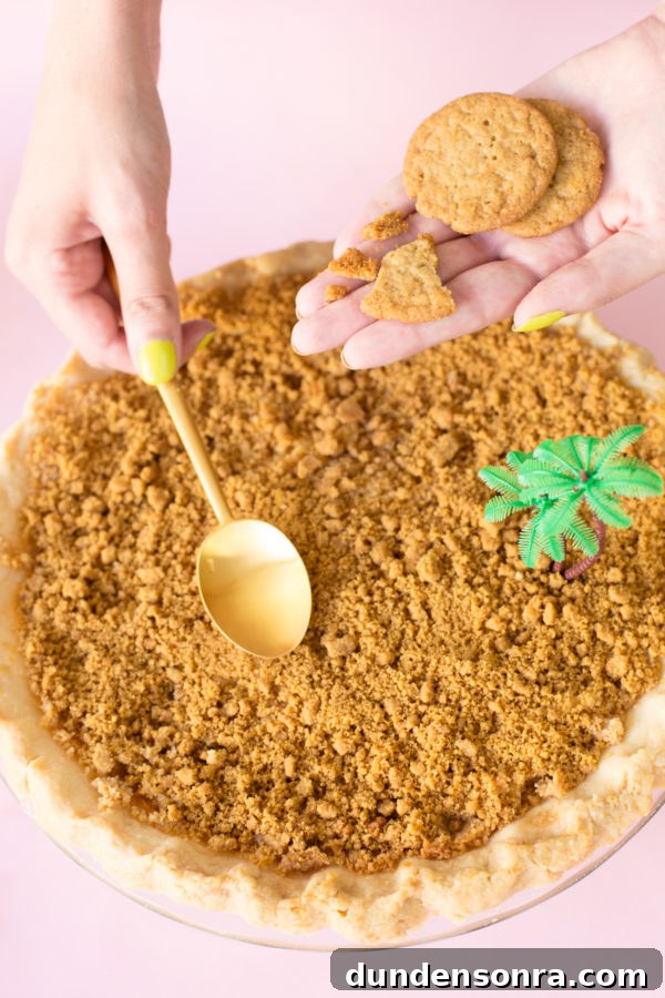 A pie with cookie crumbs