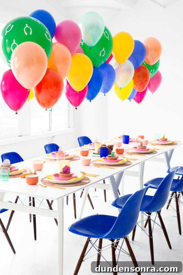 Vibrant Modern Friendsgiving Ideas for a Colorful Celebration 5 A dining room table with balloons