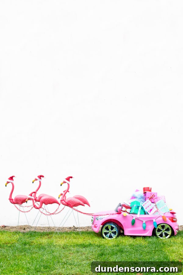 DIY Flamingo Lawn Sleigh: Festive Yard Decor Tutorial 2 Flamingos and a mini pink car