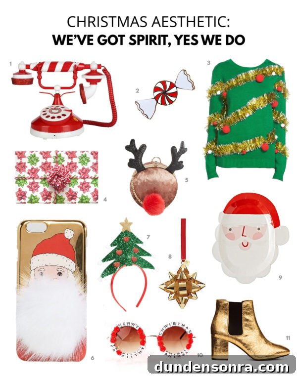 A graphic with holiday accessories and clothes