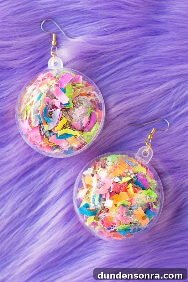 Confetti earrings on a purple fur fabric