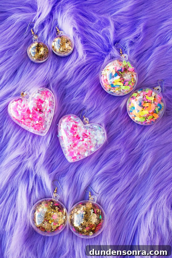 Confetti earrings on purple fur fabric