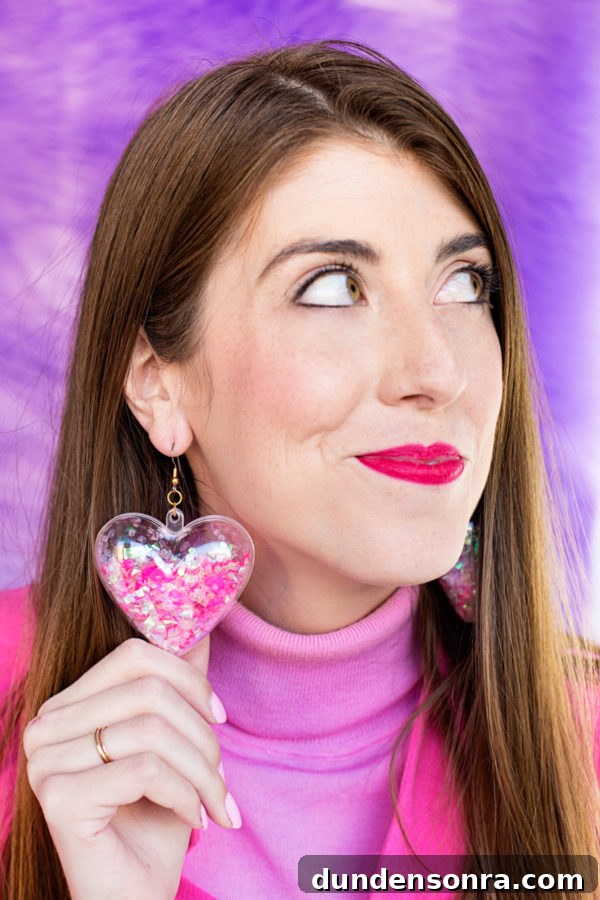 A woman wearing confetti earrings