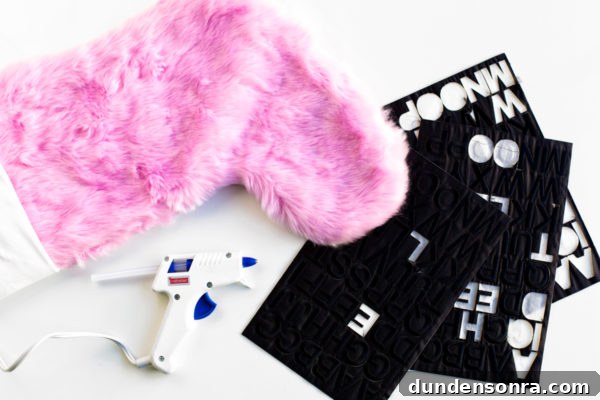 Pink fur fabric and letters