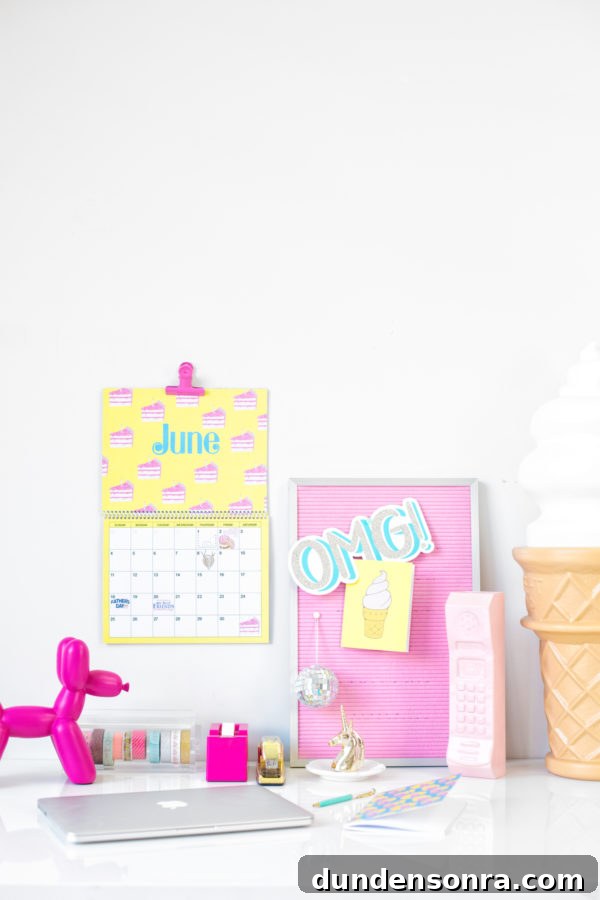 A desk with a board and a calendar