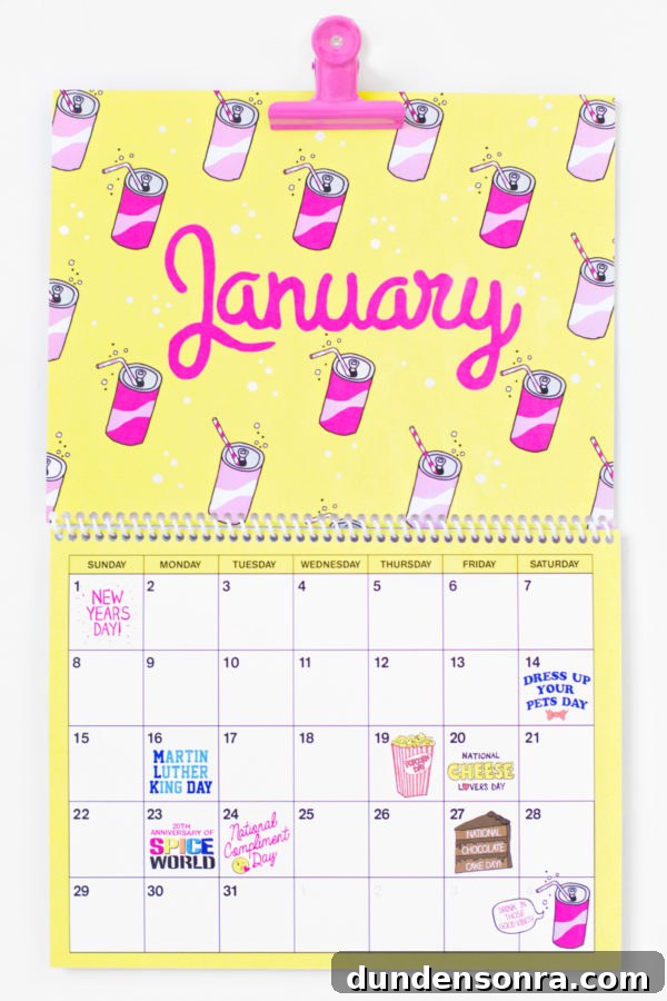 A yellow January calendar