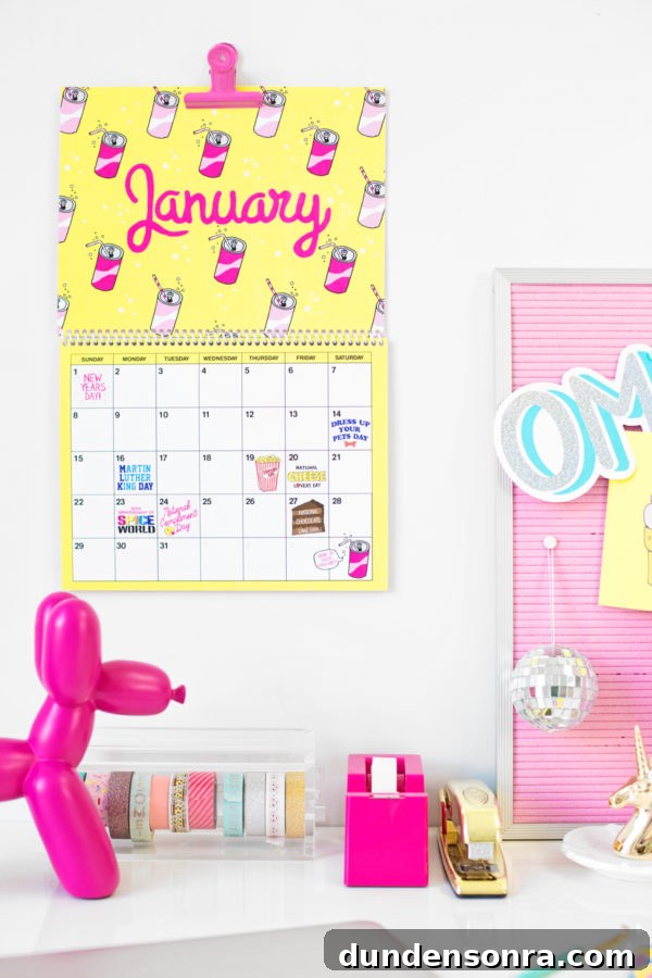 Yellow calendar and pink board