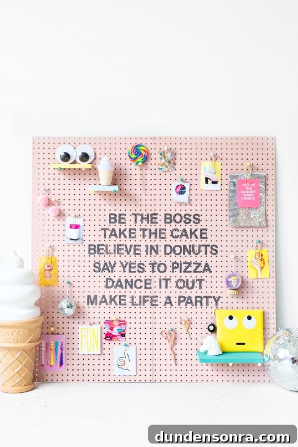 Creative Pegboard DIY Ideas for Stylish Home Organization 2 A board with accessories and words on it