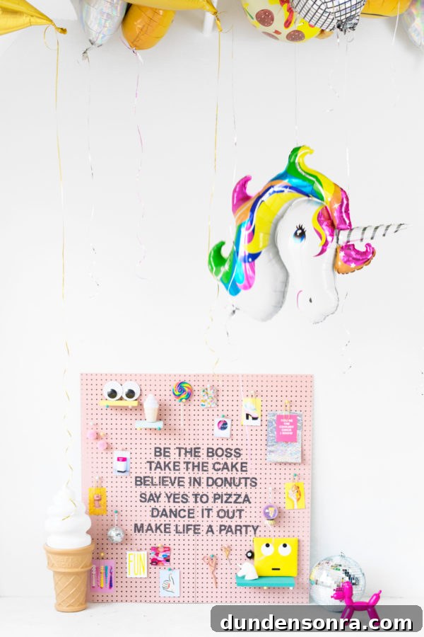 Creative Pegboard DIY Ideas for Stylish Home Organization 17 A pink board and a unicorn balloon