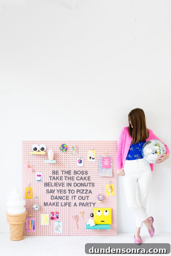 Creative Pegboard DIY Ideas for Stylish Home Organization 4 A woman standing next to an inspiration board