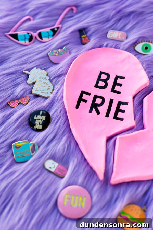 A ring dish that says best friends and pins
