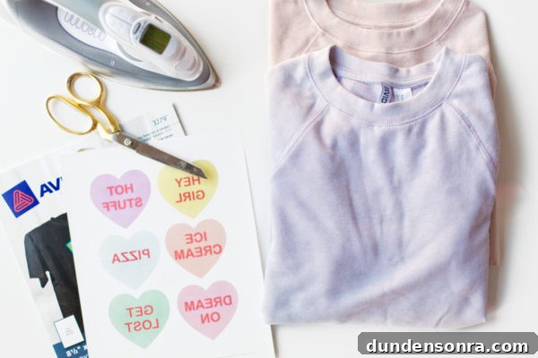 Conversation Heart Pattern Sweatshirt with Stylish Elbow Patches 5 Purple shirt and stickers