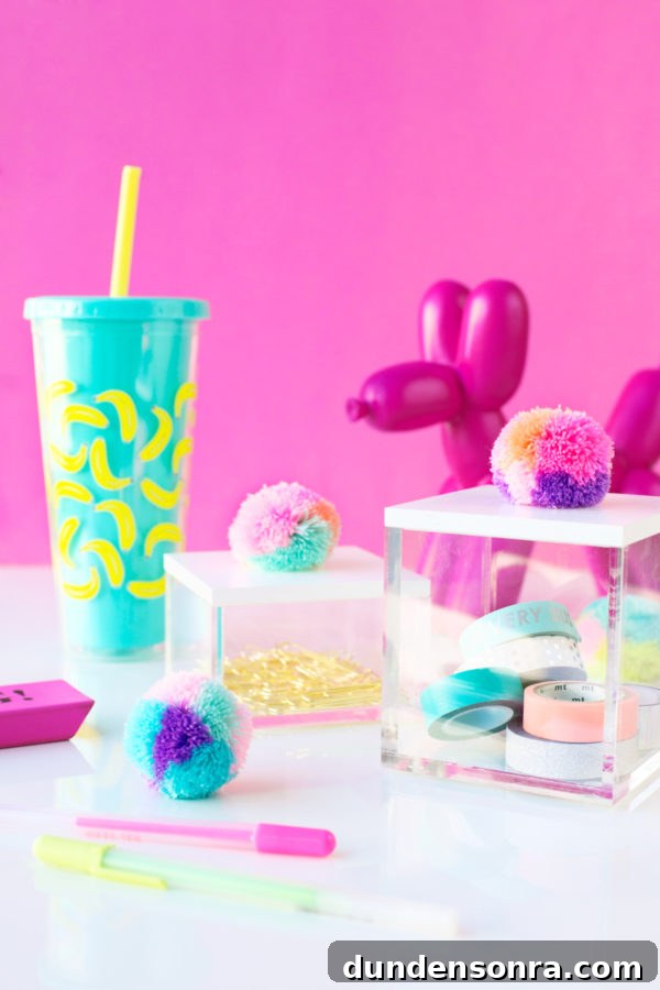 DIY Pom-Pom Storage Boxes: Stylish Craft Organization Ideas 11 Plastic boxes and colorful desk accessories