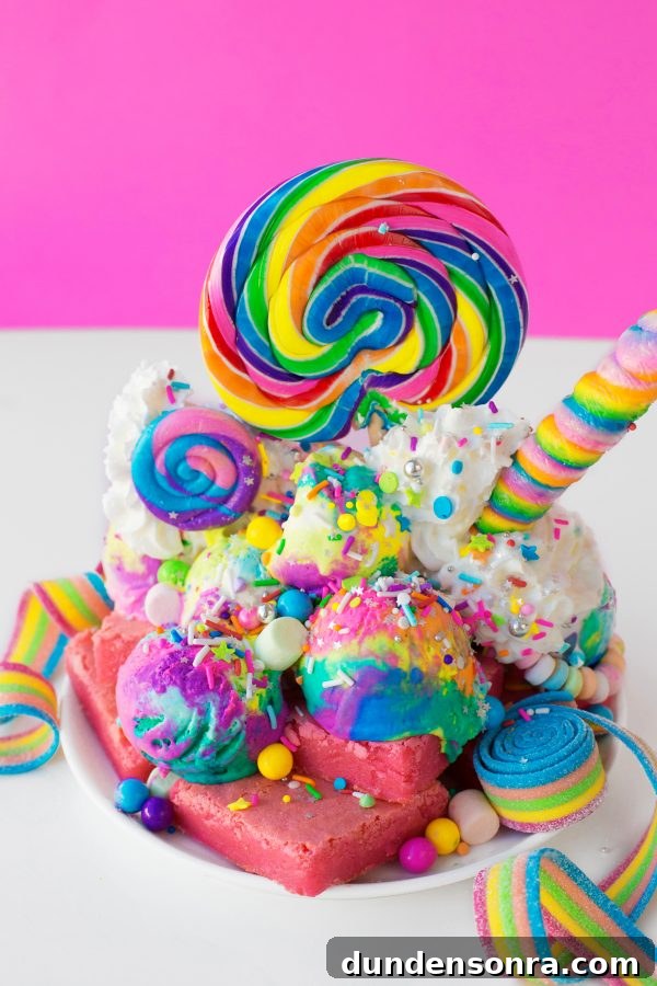 Unicorn Blondie Sundaes Recipe: Colorful Ice Cream Dessert Tutorial 2 A rainbow brownie sundae
