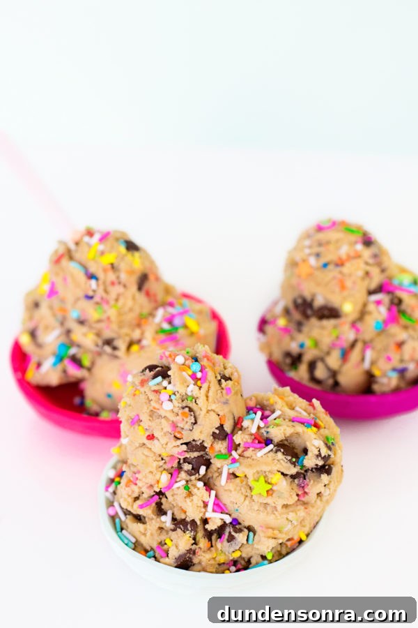 Cookie dough in pink bowls